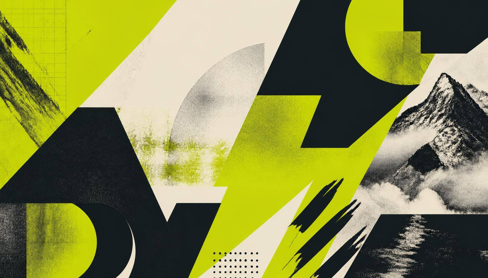 Abstract geometric graphic in acid green and charcoal